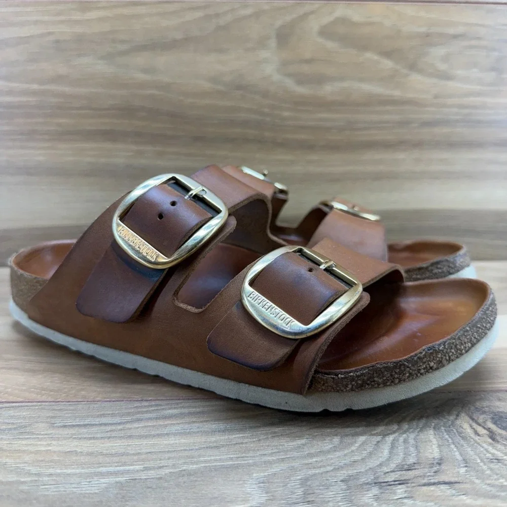 Birkenstock Arizona Big Buckle Sandals 8 N EU 39 Cognac Leather Travel Vacation